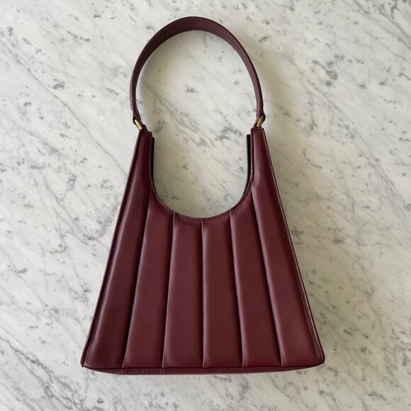 STAUD Rey Quilted Leather Shoulder Bag - Maroon LIKE NEW! - Picture 2 of 8